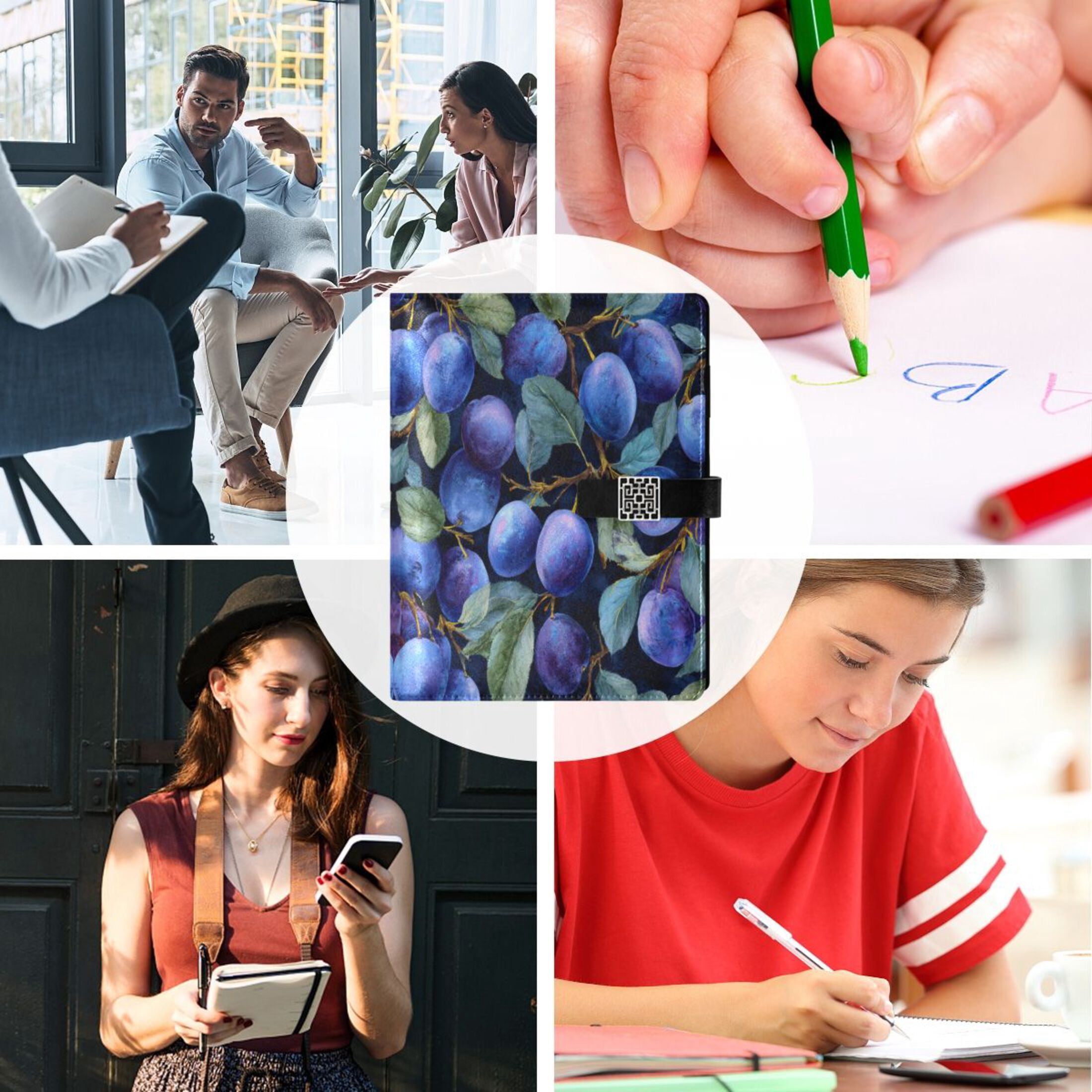 Leather Planner Leather Notebook Notebook Journal Binder Design Pen Pocket Design Convenient for Storage Deep Blue Plum