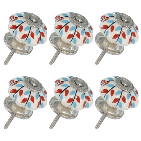 6 Packs Ceramic Knobs, Pumpkin Ceramic Cabinet Drawer Knobs with Screw for Closet Drawer Cupboard Wardrobe, White/Red/Blue