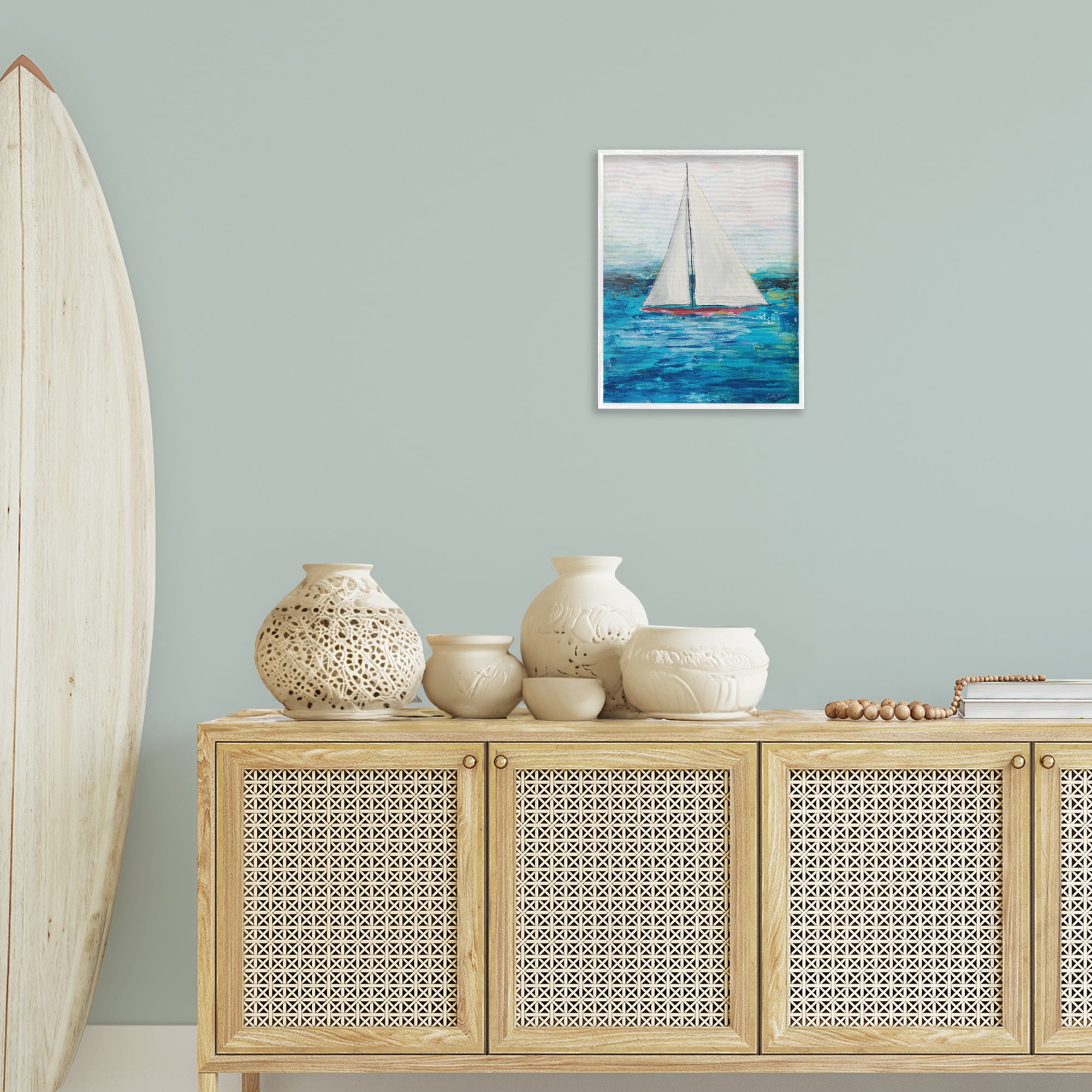 Stupell Industries Boat Setting Sail Coastal Painting White Framed Art Print Wall Art, 16 x 20