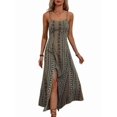 thumbnail image 3 of Women Boho Spaghetti Strap Maxi Dress Printed A Line Slit Flowy Summer Dress Green S, 3 of 10