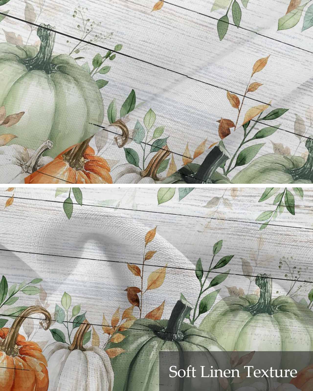 Thanksgiving Fall Kitchen Valances for Windows Farmhouse Linen Window Valance Curtain for Living Room Window Treatment Autumn Eucalyptus Sage Green Pumpkin Valance Rod Pocket Topper, 60 x 18 Inch