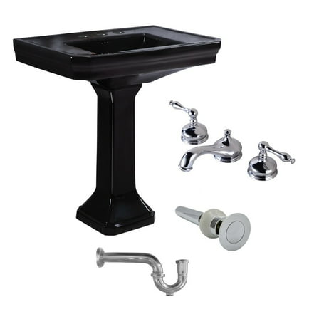 Black Large Pedestal Sink Victorian With 8" Widespread Faucet & P-Trap Included