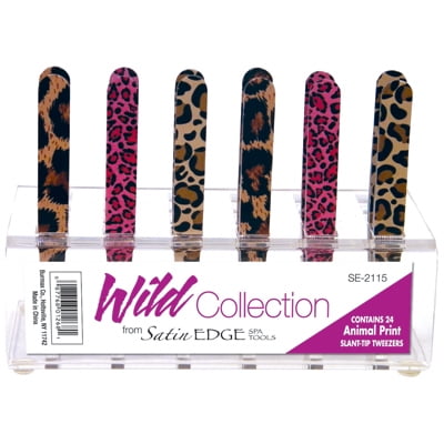Animal Print Tweezer - SATIN EDGE 24 PC. ANIMAL PRINT SLANT TIP TWEEZER DISPLAY DS