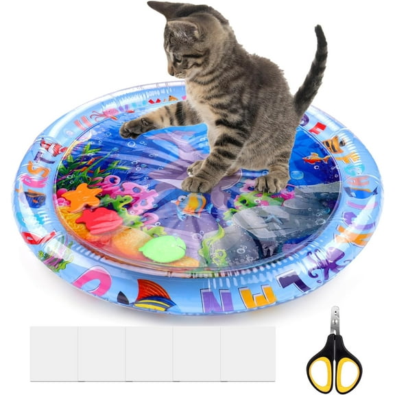 Thickened Water Sensory Play mat for Cats - Cat Toys for Bored Indoor Cats, Cat Water Play Mat with A Variety of Marine Elements Stimulate Vision and Enhance Movement for Cats to Play Alone