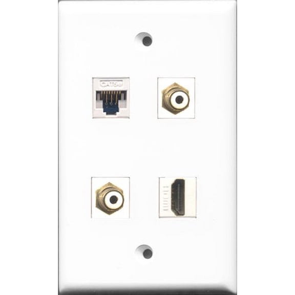 RiteAV 1 Port HDMI 2 Port RCA White and 1 Port Cat5e Ethernet White Wall Plate