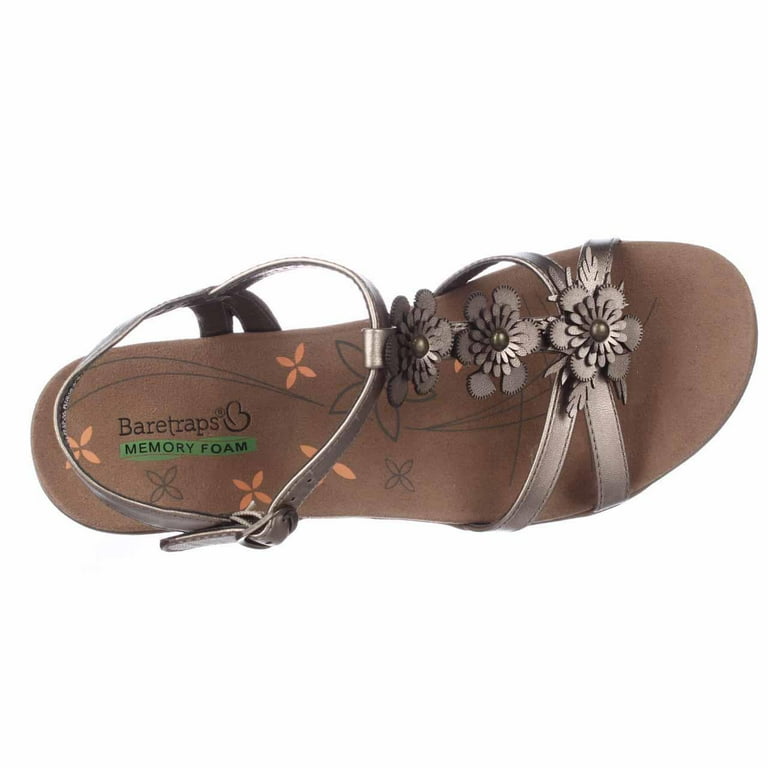 Womens BareTraps Hammond Flower T Strap Memory Foam Wedge Sandals Bronze