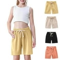 thumbnail image 4 of ZACPNCV 4PC Girls Bermuda Shorts Knee Length Summer Casual Cotton Linen Shorts Lightweight Elastic Waist Drawstring Short Pants Yellow 5-6 Years, 4 of 9
