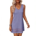 thumbnail image 3 of Kukoosong Women's Sleeveless Eyelet Cutout Hem Tank Mini Dress, Solid Color V Neck Loose A-Line Dress, Summer Short Swing Sundress with Hollow Out Trim, 3 of 5