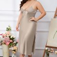 thumbnail image 4 of Naittoop Women Plus Size Sleep Dress Soft Satin Lace V Neck Nightdress Sleeveless Strappy Sexy Nightgowns Split Chemise, 4 of 5