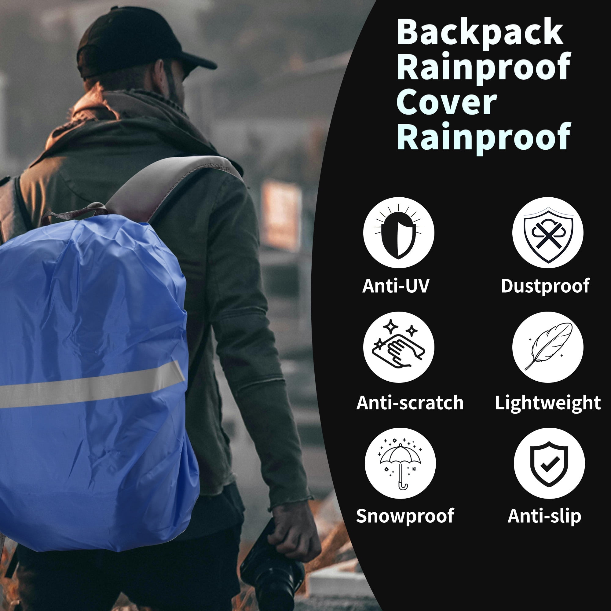 Unique Bargains Reflective Waterproof Backpack Rain Cover Deep Blue