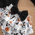 thumbnail image 7 of FASHOFT Baby Girl Halloween Outfit Long Sleeve Cartoon Print Romper Shorts Coat Headband 4 Piece Outfit Set For Baby Holiday Daily Party Wear Halloween Black 9-12 Months, 7 of 7