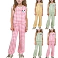 thumbnail image 5 of Virmaxy Panda Plaid Print Sleeveless Vest Pants Set Cute Print Two Piece Outfit Comfortable Loungewear for Daily and Casual Wear，for 3-10 Years Pink, 5 of 5