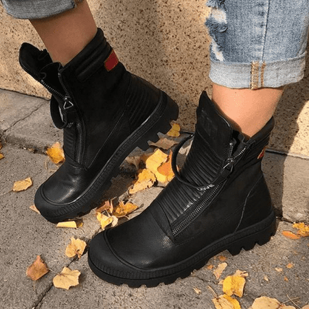 

Fashion PU Leather Ankle Boots Casual Zipper Boots For Winter & Spring Women‘s Round Toe Platform Boots