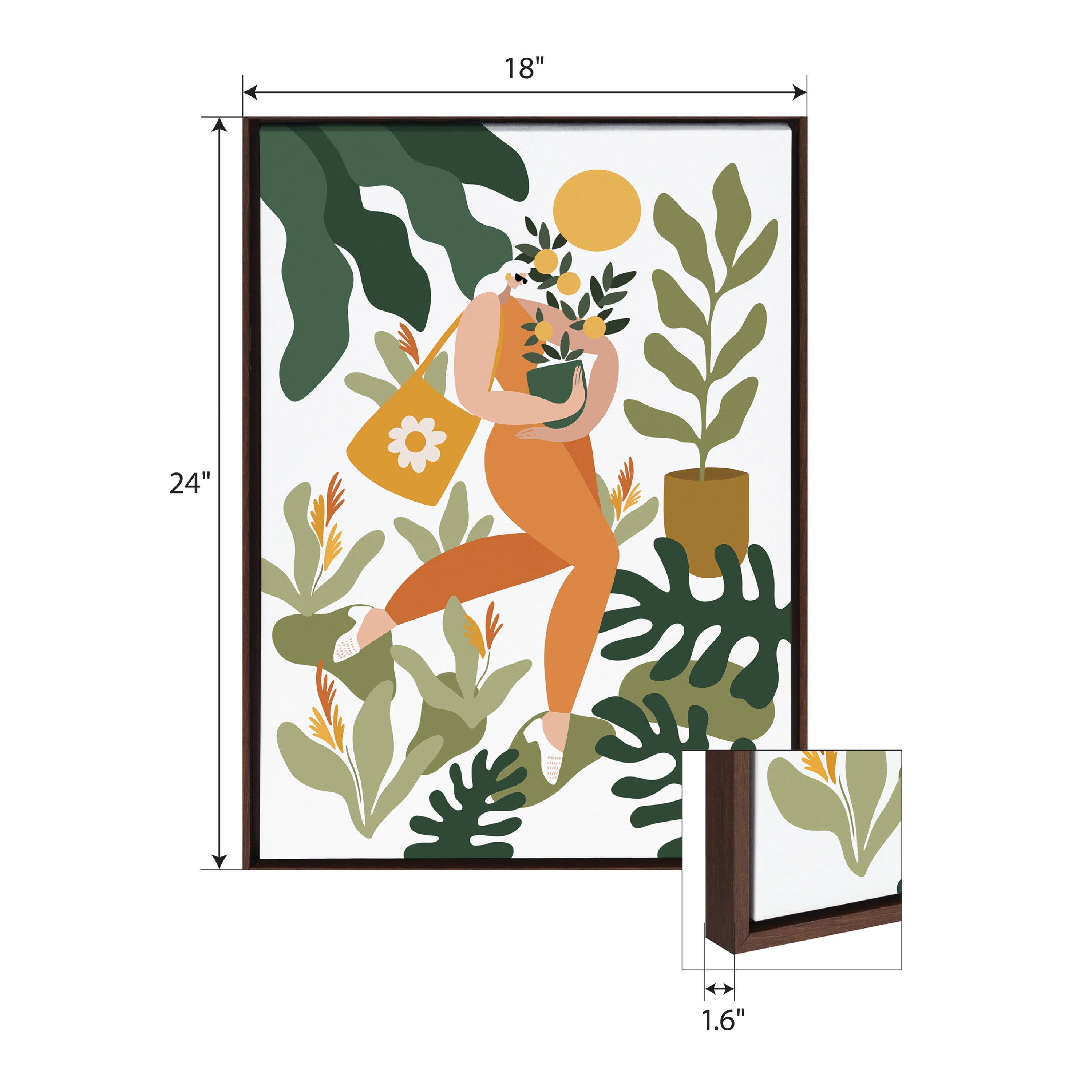 Kate and Laurel Sylvie Plastic Is For Losers Framed Canvas Wall Art by Maggie Stephenson, 18x24 Brown, Mid Century Plant Lover Wall Décor