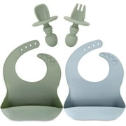 Silicone Baby Bibs Set BPA Free Soft Adjustable Waterproof Silicone Feeding Bibs for Babies and Toddlers 6+month