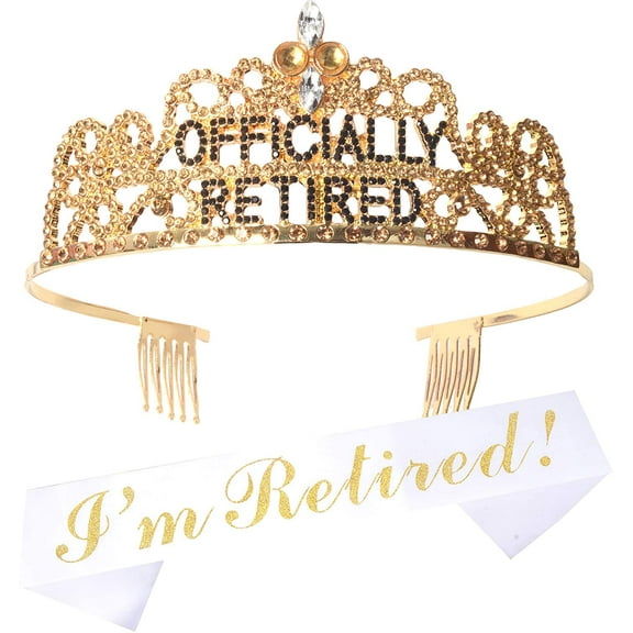 MEANT2TOBE Gold Retirement Party Decorations Set for Women - Fabulous Glitter Sash Rhinestone Tiara - Perfect Christmas Gift