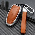 thumbnail image 1 of Car Key Fob Cover Case Protector Zinc Alloy Leather Car Remote Key Fob Case Cover Bag Holder For Tesla Model S 3, 1 of 5