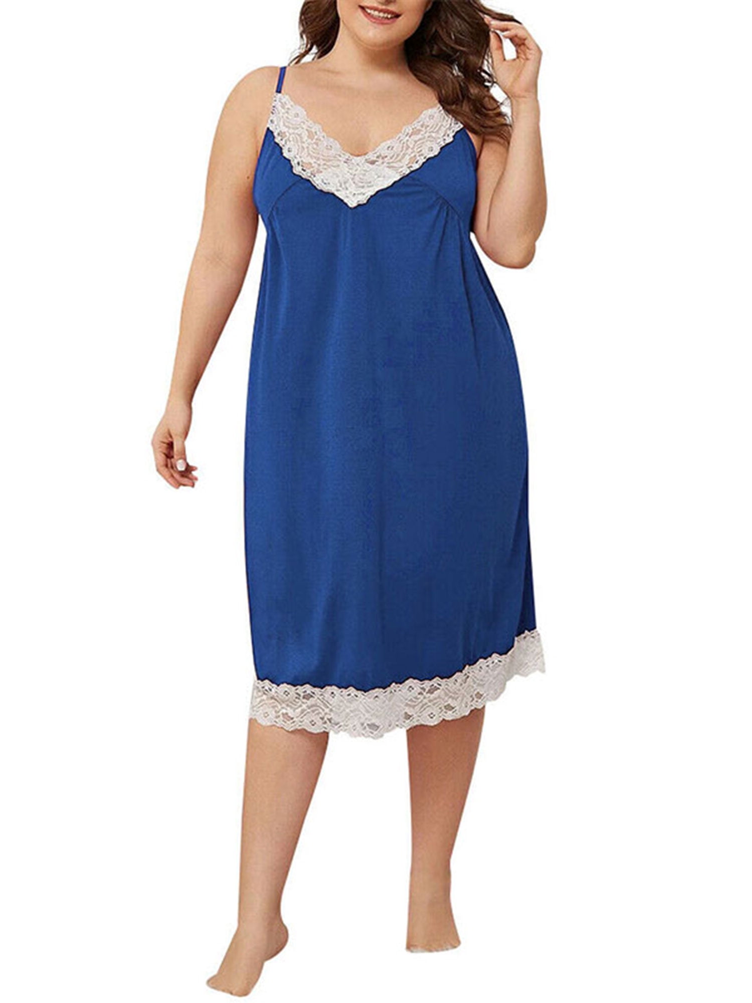 Women's Nightdress Lace Comfy Sleeveless V-Neck Sleep Dress Sleepwear Nightgown 