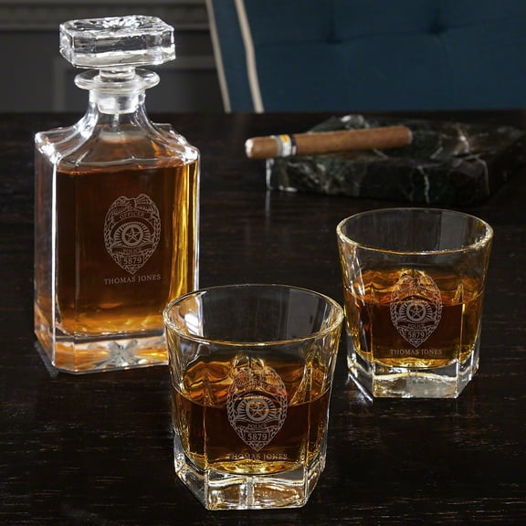 Police Badge Custom Liquor Decanter Set with Colchester Glasses