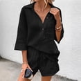 thumbnail image 5 of WAYUTE Shorts Sets Women 2 Piece Outfits Casual Solid Color Blend Short Sleeve Lapel Shirt and Shorts Loungewear Sets Matching Clothing, 5 of 7