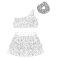 thumbnail image 3 of Alvivi Kids Girls 3 Piece Dance Outfits Sequins Crop Top with Skirt Jazz Latin Performance Costume Silver 8, 3 of 6