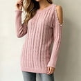 thumbnail image 6 of ClodeEU Women's Crew Neck Cutout Cold Shoulder Cable Knit Long Sleeve Sweater Top,Casual Loose Blouse Pink,Women's Plus XL, 6 of 6