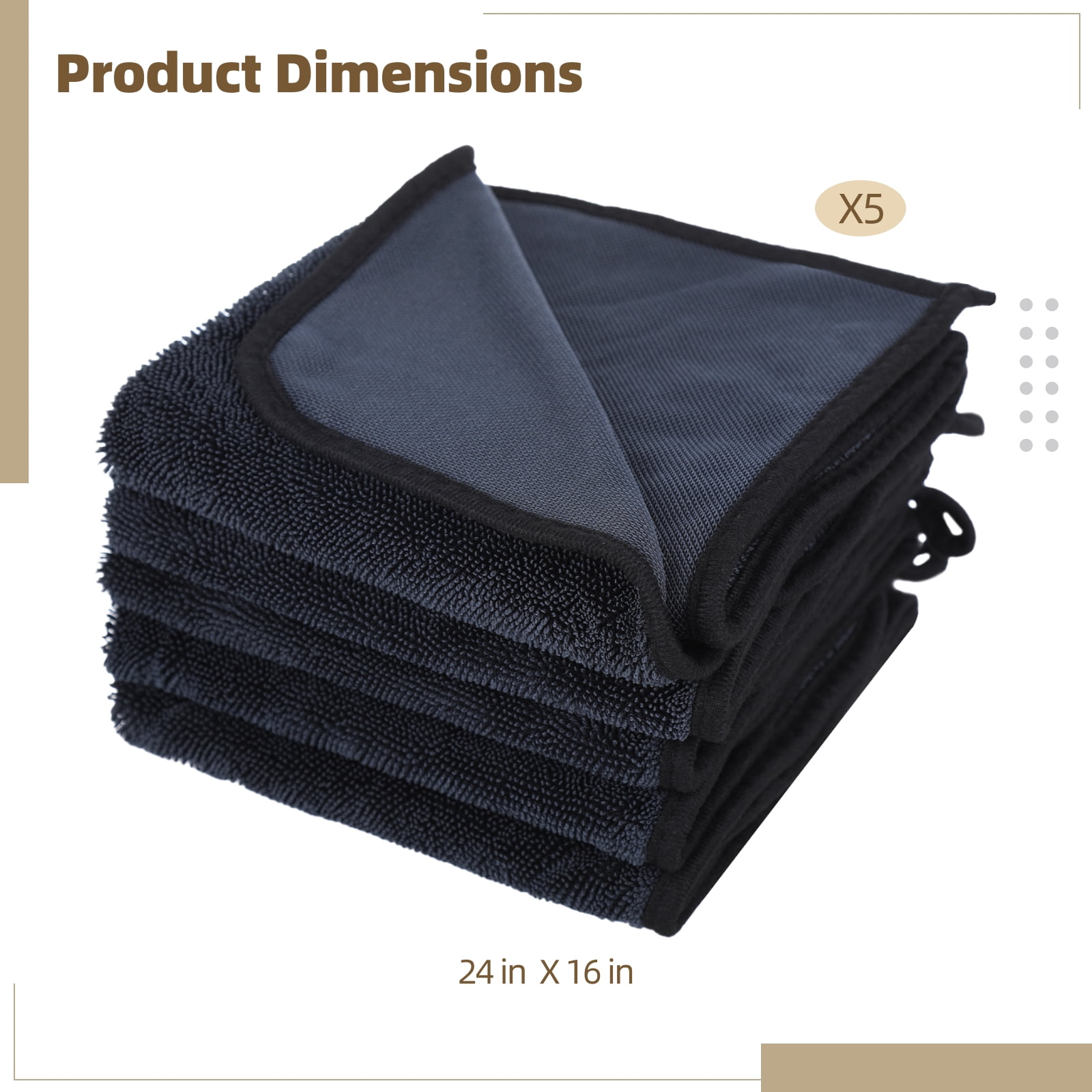 5 PCS Bath Drying Towels, 24 x 16 in Large Microfiber Towels, Super Absorbent Shower Towels, Cleaning Cloth for Home, Car, Pet
