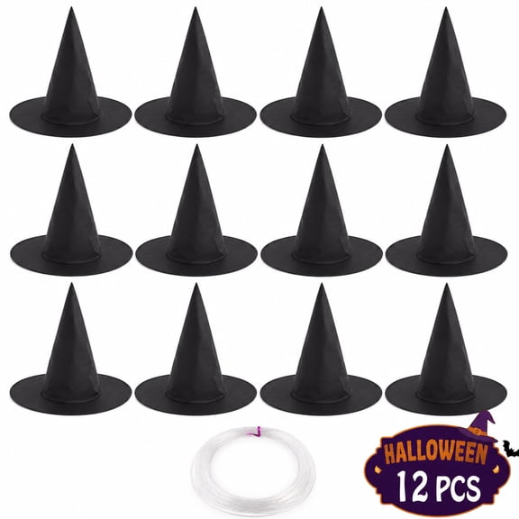 Halloween Witch Hats Hanging Black Wizard Hats Indoor Outdoor Halloween Decoration 12Pcs