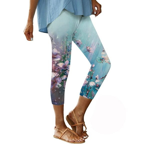 ZhuoLiL Capri Leggings for Women Leggings For Women Print Pants Summer Casual Knee Length 2024 Silm Comfy Cropped Pants