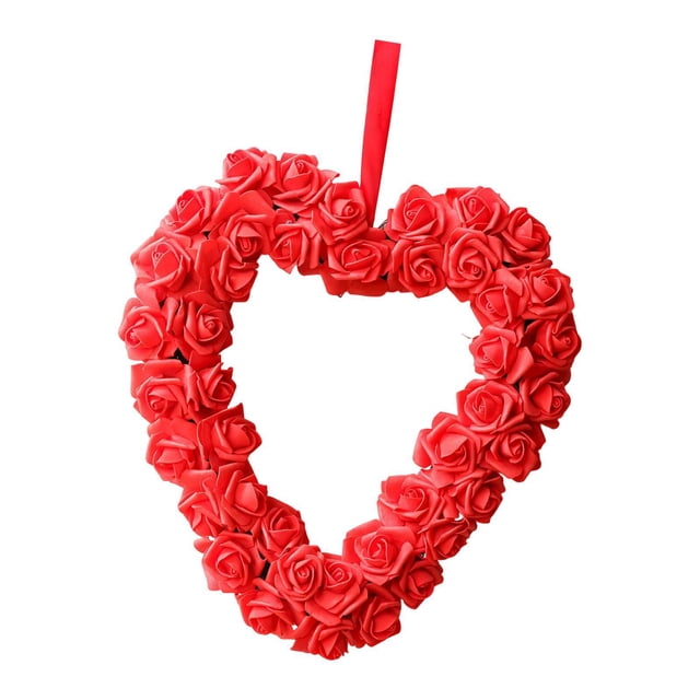 Corona de corazón para San Valentín, decoración floral, flores rosas artificiales Estilo A