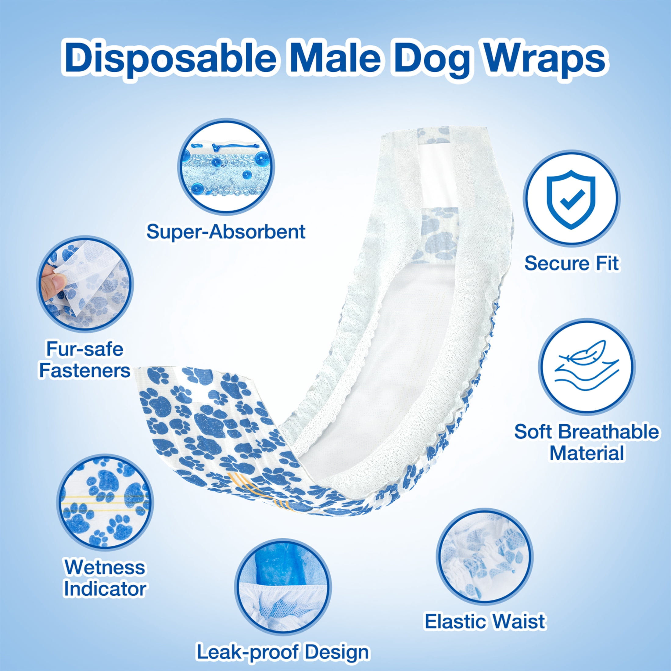 Dono Disposable Male Dog Wraps, Super-Absorbent, Wetness Indicator Design Fit Small 60 Count