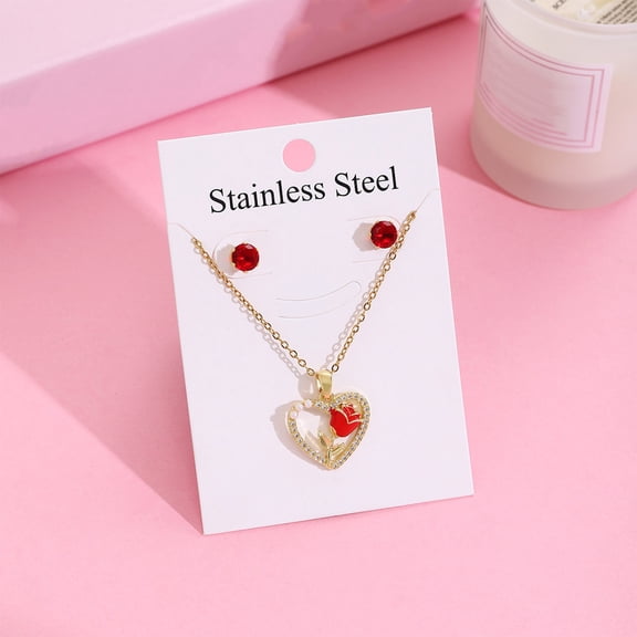 3Pcs Necklace Earrings Set under $5! kkbbma Stylish 304 Stainless Steel Necklace and Earrings, Sweet Light Luxury Matching Jewelry Set, Valentine's Day Gift for Her, Collarbone Chain Daily Wear