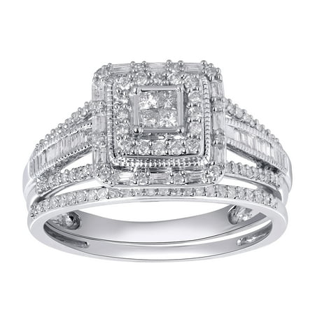 Brilliance Fine Jewelry 10k White Gold 1/2 Carat Total Weight Cushion Bridal Set