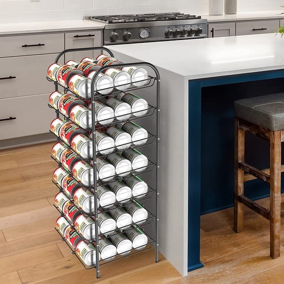 7-tier Black Can Organizer Rack Can Dispenser for Kitchen Cabinet Hold 84 Cans