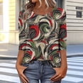 thumbnail image 2 of Levmjia Womens Tops Vintage Boho Floral Printed 3/4 Sleeve T Shirt Loose Casual Round Neck Blouse Pullover Polyester Comfortable All Season, 2 of 7