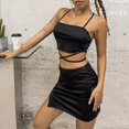 thumbnail image 4 of KOMOO Women 2Pcs Skirt Sets Sling Bandage Crop Tank Tops High Waist Split Skirt Solid Color Outfits, 4 of 6