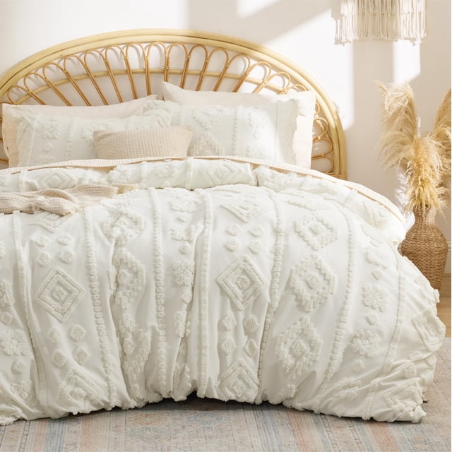 Juego de Edredón Bedsure King Size Blanco con Acolchado Boho de 3 Piezas