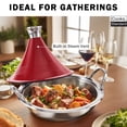 thumbnail image 5 of Cooks Standard Multi-ply Clad Stainless Steel Moroccan Tagine Pot 11 Inch 3.6 Qt, Dual Handles, Clay Pot Alternative for Slow Cooking, with Conical Die-Cast Aluminum & Glass Lid, Red, 5 of 8