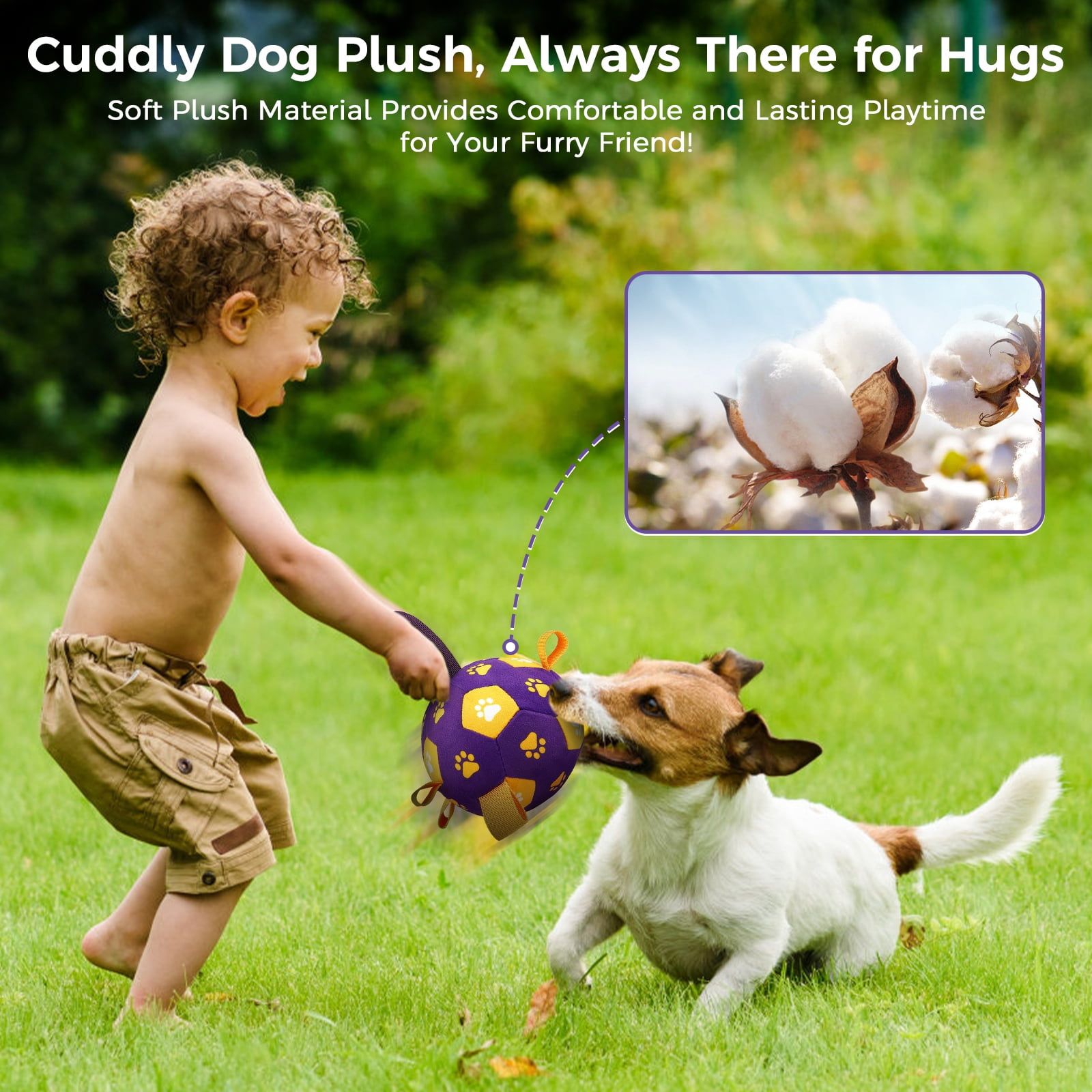QDAN Interactive Dog Toys Ball with Straps, Rechargeable Moving & Vibrating Smart Ball for Dogs, with Recording & Music Modes, Fun Dog Chase Toy to Keep Small & Medium Dogs Busy – Purple & Yellow