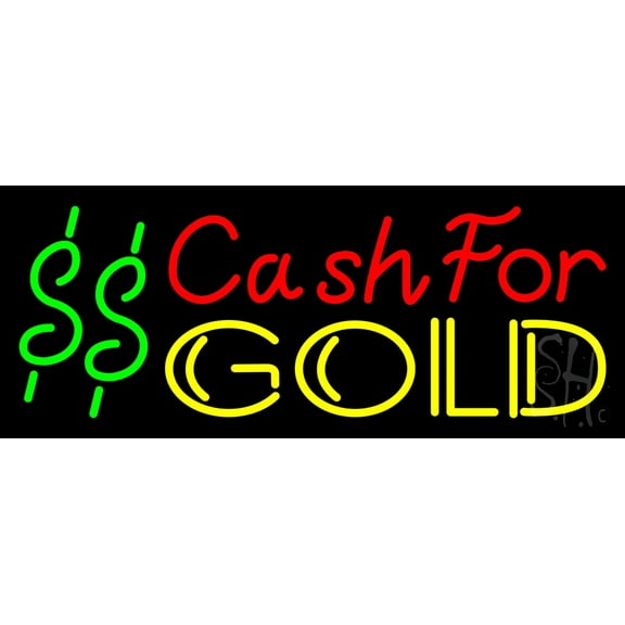 Cash for Gold LED Neon Sign 13 x 32 - inches, Black Square Cut Acrylic Backing, with Dimmer - Bright and Premium built indoor LED Neon Sign for Pawn store interior decor, and stroefront.