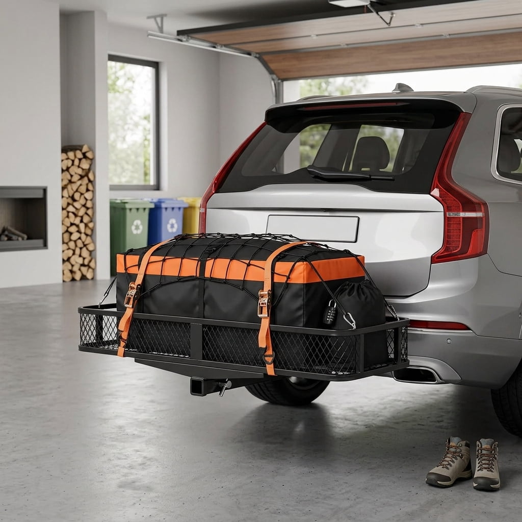 Hitch Cargo Carrier, 500 lbs Capacity Hitch Cargo Carrier with Cargo Net with Hook & Waterproof Cargo Bag, Folding Hitch Mount Cargo Carrier with Ratchet Straps, Fit for SUVs, 60" x 24" x 6"