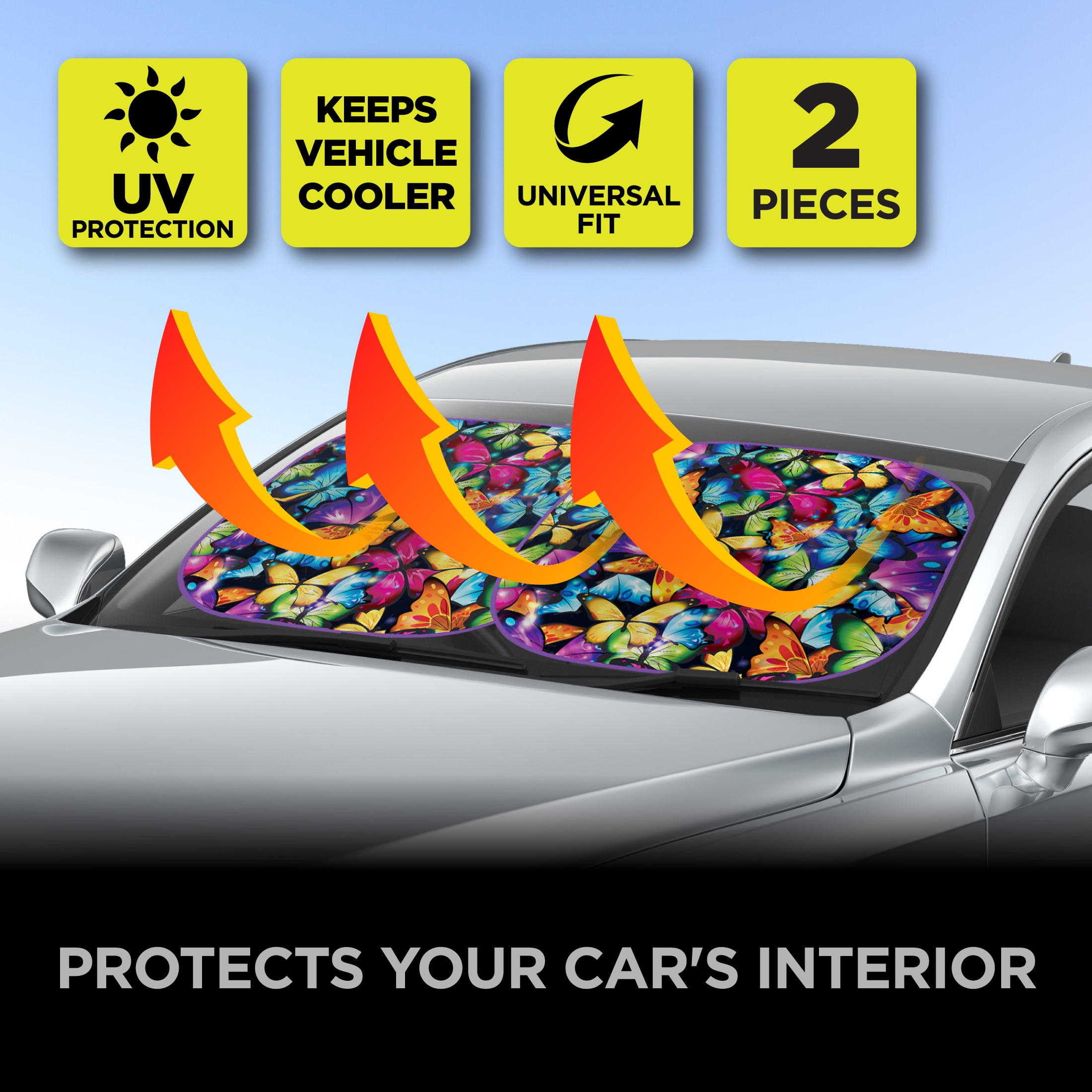 Auto Drive Universal Fit Butterfly Twist Sunshade, 2 Count, 28.5 in x 31.5 in
