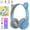 Light Blue, variant on HQinX Kids Headphones, Cat Ear Wireless Headphones, LED Light Up Bluetooth over on Ear Purple Headphones for Boy Girl With Microphone, Purple