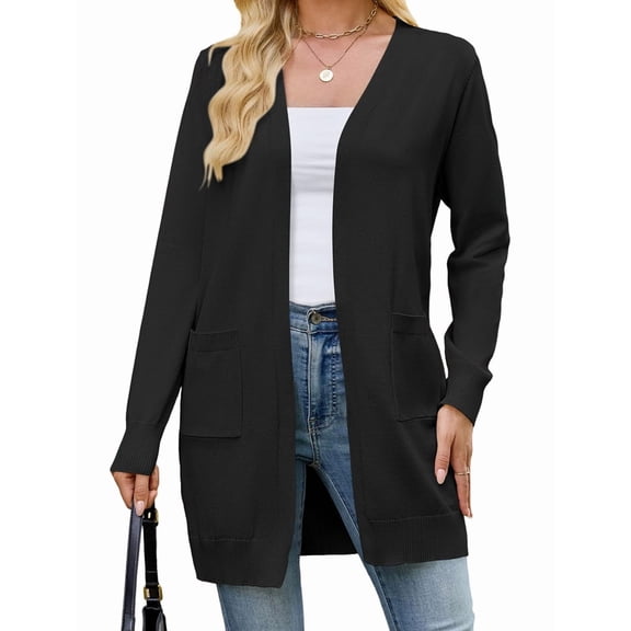 Women Cardigan Sweater Lightweight Open Front Long Sleeve Soft Fine Knit Casual Trendy Kimono Cardigans with Pockets