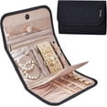 thumbnail image 1 of caja organizadora de joyas de viaje, rollo de almacenamiento de joyas plegable para aretes, collares, anillos, pulseras, broches, negro, 1 of 5