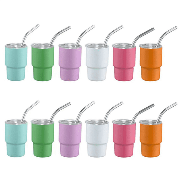 12x Mini Gobelet Verre à Shooter avec Paille Sublimation Double Couche Métal Mignon Ensemble de Verres à Shooter 3oz avec Couvercles