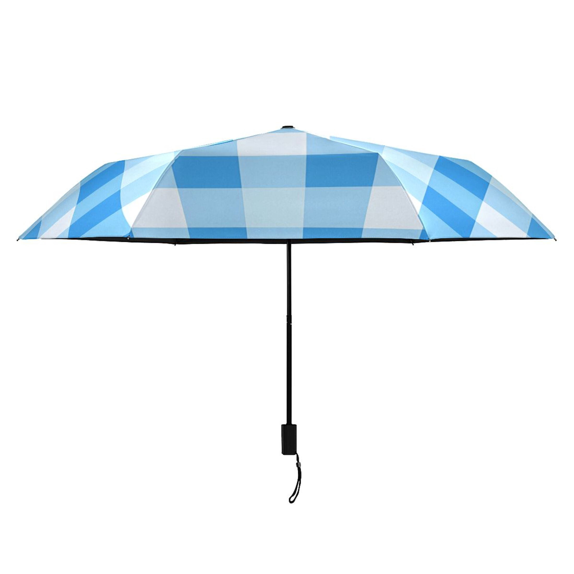 ALAZA Blue Geometric Checkered Grid Pattern UPF 50+ Compact Folding Umbrella for Rain Travel Umbrella Packable