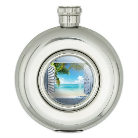 

Tropical Beach Vacation Ocean View Round Stainless Steel 5oz Hip Drink Flask