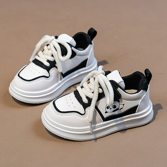 Fdrone Kids Girls Lace-up Running Sport Shoes Ankle Flat Non Slip Platform Soft Comfortable Sneaker Baby Boys Girls Panda Light Breathable Fashion Casual Shoes (8-9 Years, Black)