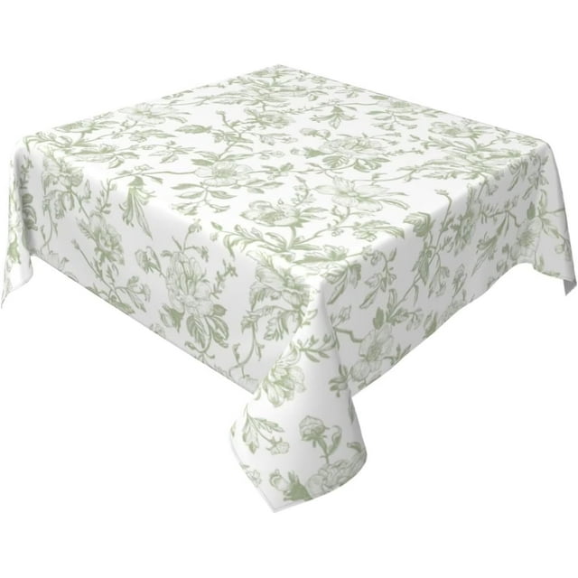 Sage Green Floral Tablecloth Square 54 Inch Light Green Chinoiserie Floral Table Cloth Polyester Fabric Vintage Spring Summer Flowers Farmhouse Table Cover for Kitchen Party Picnic Outdoor Decor